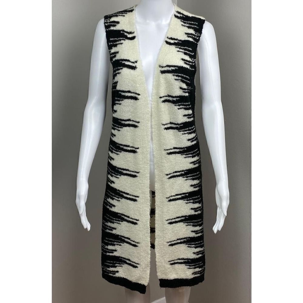Conrad C Collection Sleeveless Print Wool Duster Womens Small Black White AZ0326